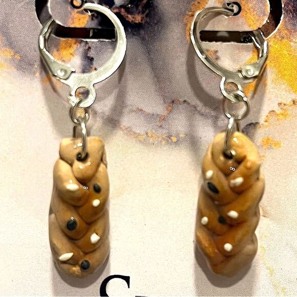 NEW Everything But the Bagel Challah Polymer Clay & Resin Dangle Earrings - Picture 1 of 1